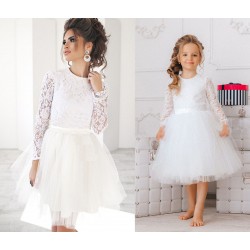 Комплект платьев пышных с фатином и гипюром мама дочка