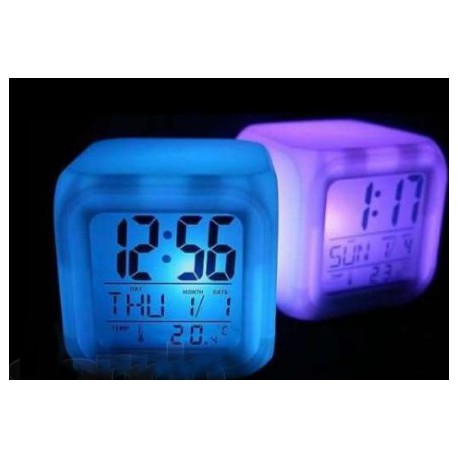 Светящиеся часы-хамелеон кубик, ночник с будильником, термометром и календарём, 5 цветов подсветки